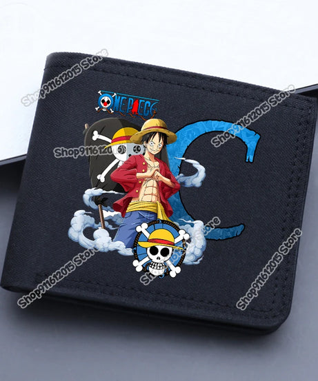 One Piece Letter Men Short Wallet Man Luffy Alphabet Canvas Wallet Man Credit ID Card Holder Anime Foldable Pocket Coin Purse