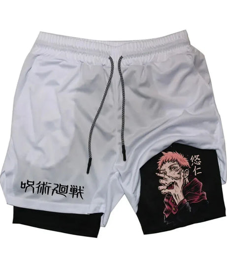 Anime Gym Shorts 2 In 1 Double Layer Men Workout Sports Jogging Sportwear Training Sport Shorts Male Summer Performance Shorts