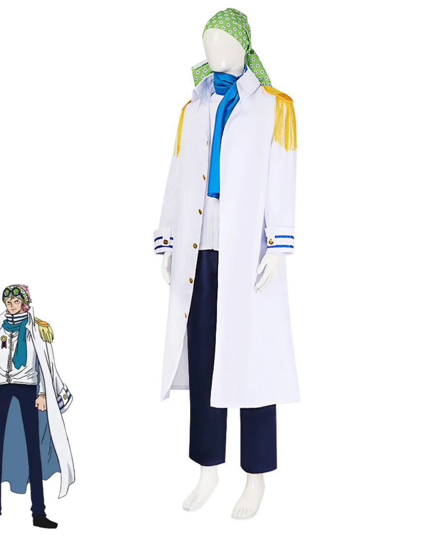 Anime Coby Cosplay Costume Marine Sword Member Military Uniform White Long Cloak Coat Scarf Adult Man Halloween Carnival Suit