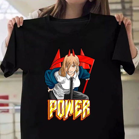 Hot Anime Power Printed T-Shirts For Women Summer Short Sleeve Tee Shirts Round Neck Casual Summer Unisex Tops