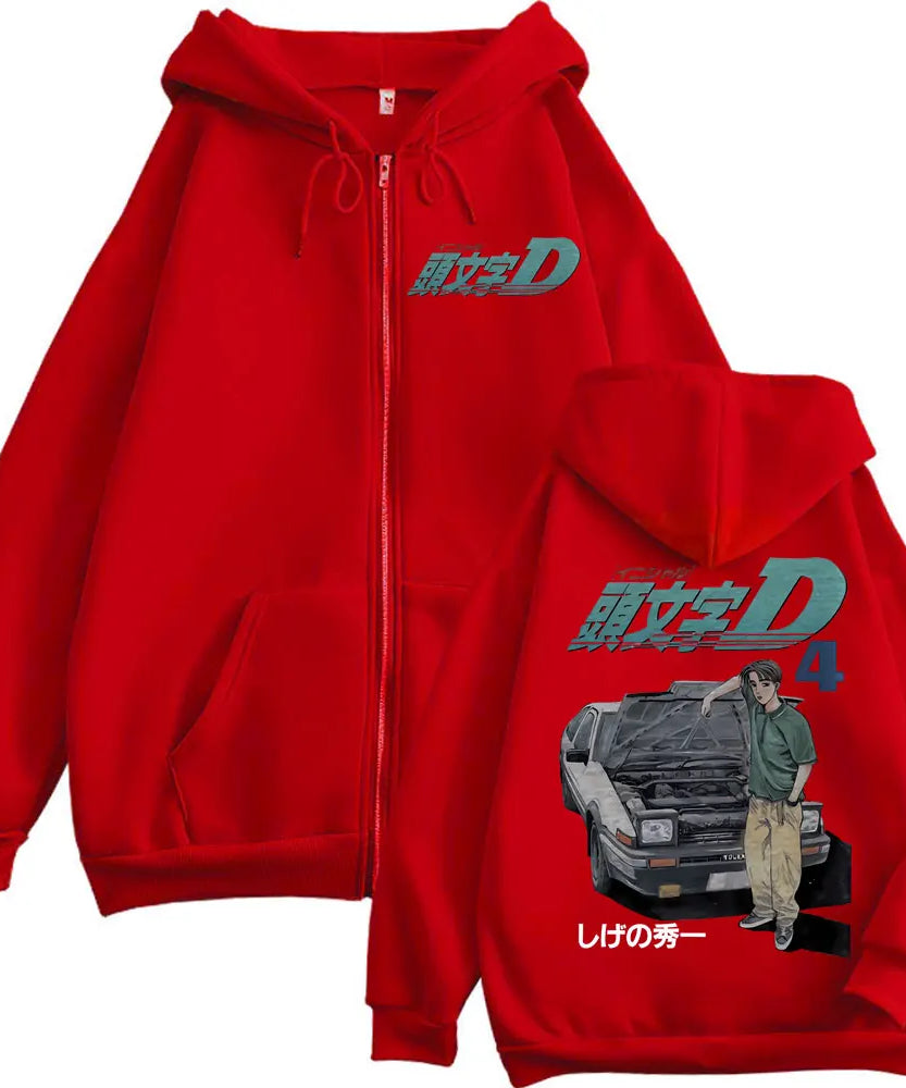 Anime Initial D Takumi Fujiwara Graphic Zipper Hoodies Harajuku Manga Zip Up Sweatshirts Men's Women's Fashion Vintage Pullovers