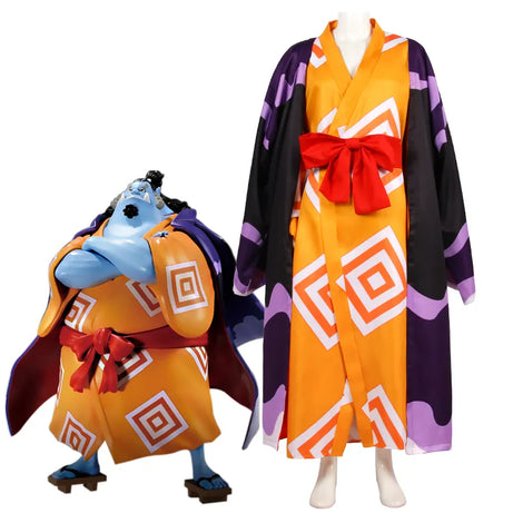 Anime Jinbe Cosplay Costume Orange Japanese Kimono With Cape For Adult Men Halloween