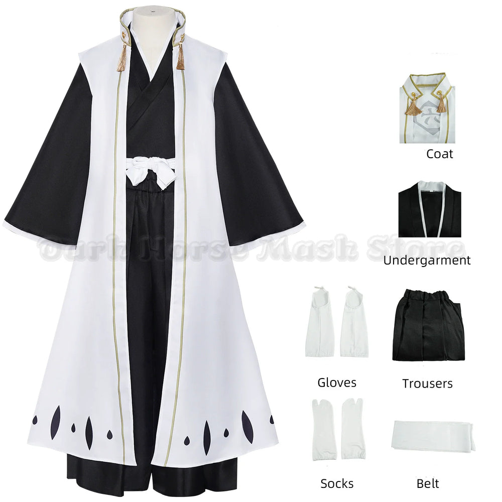 Bleach Kuchiki Byakuya Cosplay Costume – Gotei 13 Captain White Cloak Uniform 6