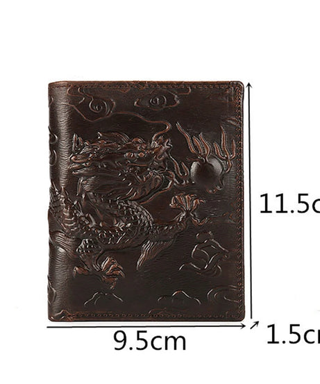 High Quality Genuine Leather Short Wallet 3D Dragon Style Card Wallet Vintage Bifold Small Purse for Man Male Gift Purses