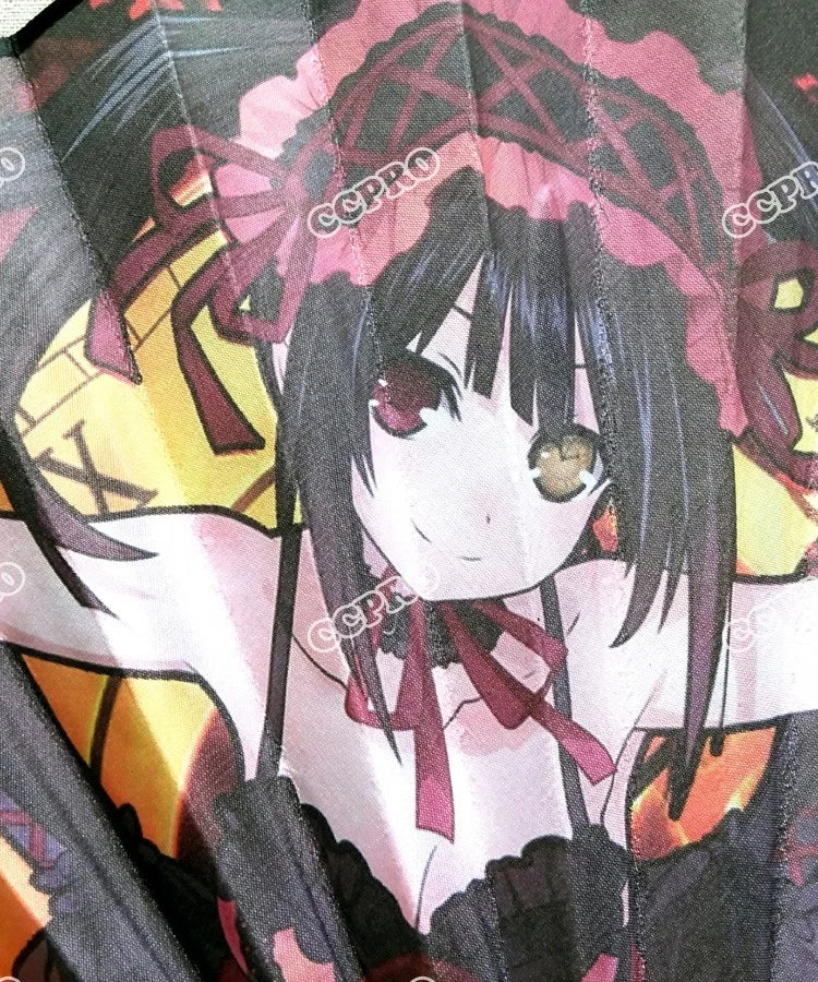 33cm/10"  Anime DATE A LIVE Tokisaki Kurumi Bamboo&Tough Paper Folding Fan Men and Women's Hand Fan for Costume Props