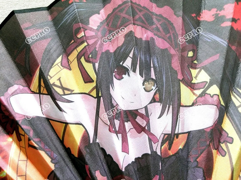 Date A Live Kurumi Tokisaki Folding Hand Fan — Bamboo Cosplay Prop (33cm) 3