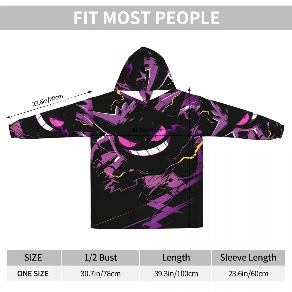 Pokémon Gengar Oversized Wearable Blanket Hoodie – Premium Fleece Sweatshirt Blanket for Men & Women 5