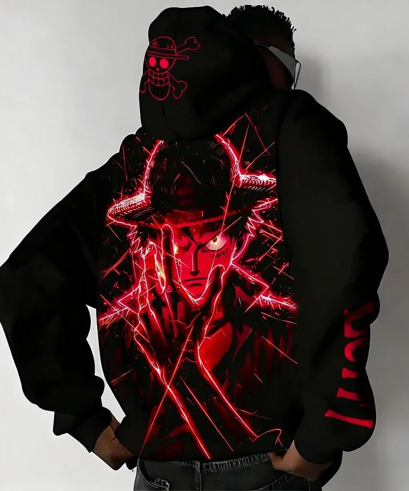 One Piece Luffy Autumn/Winter New Hoodie Men's Street Anime Printed Loose Casual American Hip Hop Parent Child Sweater Top