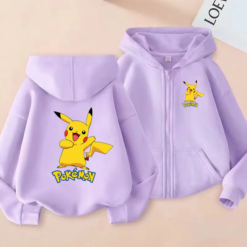 Kids Pikachu Anime Zipper Hoodie – Electric Mouse Print Cardigan Sweatshirt