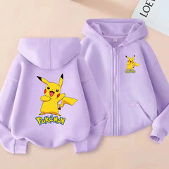Kids Pikachu Anime Zipper Hoodie – Electric Mouse Print Cardigan Sweatshirt