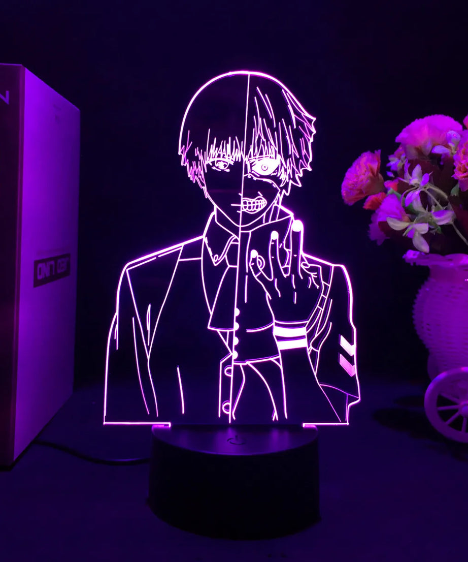 Anime Tokyo Ghoul Glowing Acrylic Stand Ken Kaneki Figure Nightlight for Reading Room Decor Light Gift for Birthday Table Lamp