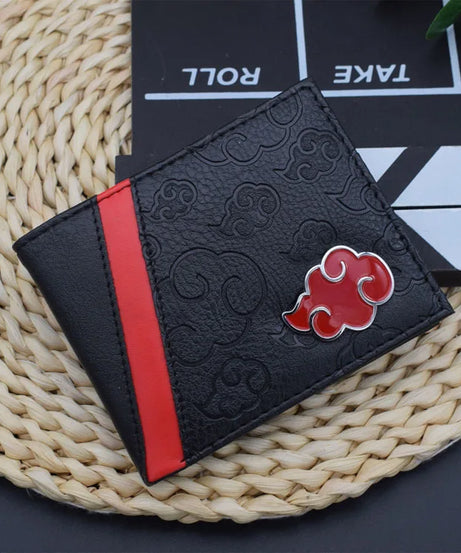 Naruto Sasuke Akatsuki organization red cloud wallet pu men's wallet card holder passport cover  luxury birthday gift