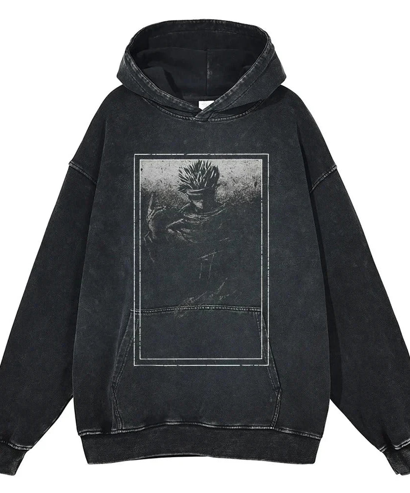 Berserk Animation Print Spring and Autumn New Washed Jumper Men's Sports Loose Casual Hip Hop Plus Size Sweater Top