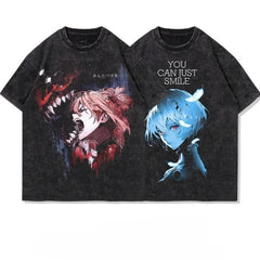 Evangelion Vintage-Washed Graphic T-Shirt — Cotton Tee