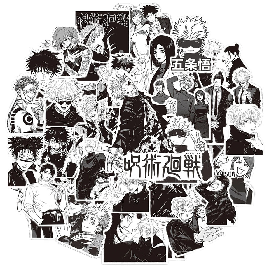 10/30/65pcs Black White Jujutsu Kaisen Anime Stickers Cool Satoru Gojo Decals Phone Skateboard Luggage Graffiti Sticker