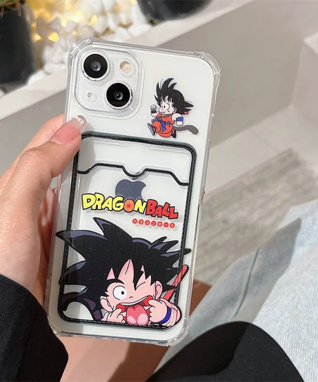 Anime Dragon Ball Card Holder Phone Case for iPhone 13 11 12 14 15Pro Max X Xs XR 8 7 Plus Clear Silicone Soft Back Cover