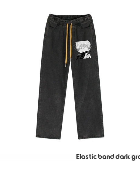 JUJUTSU KAISEN Gojo Yuji Megumi Sukuna Anime Daily Trousers Loose Spring and Autumn Wide Leg Pants Casual Jeans