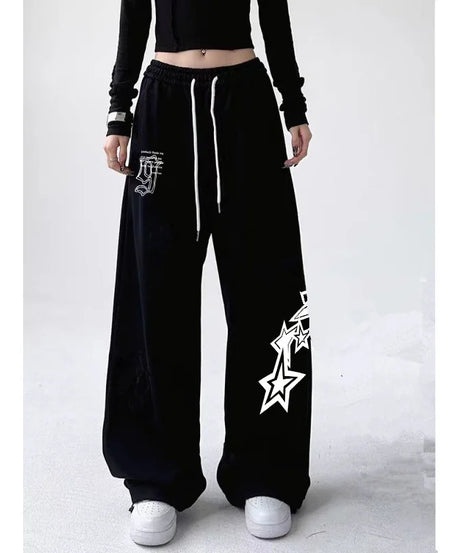 Letter Star Print Design Sweatpants Women gangster anime Street Style Wide Leg Pants Women Spring Summer Trendy Long Trousers