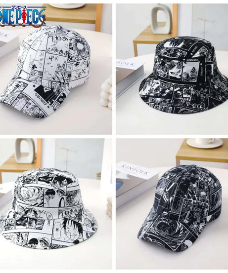 Anime ONE PIECE Luffy Graffiti Baseball Cap Spring and Summer Sunscreen Sunshade Bucket Hat Peaked Cap Two-dimensional