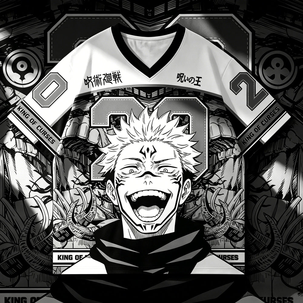 Anime Jujutsu Kaisen Ryomen Sukuna V-Neck T-Shirt – Oversized Hip Hop Jersey Tee