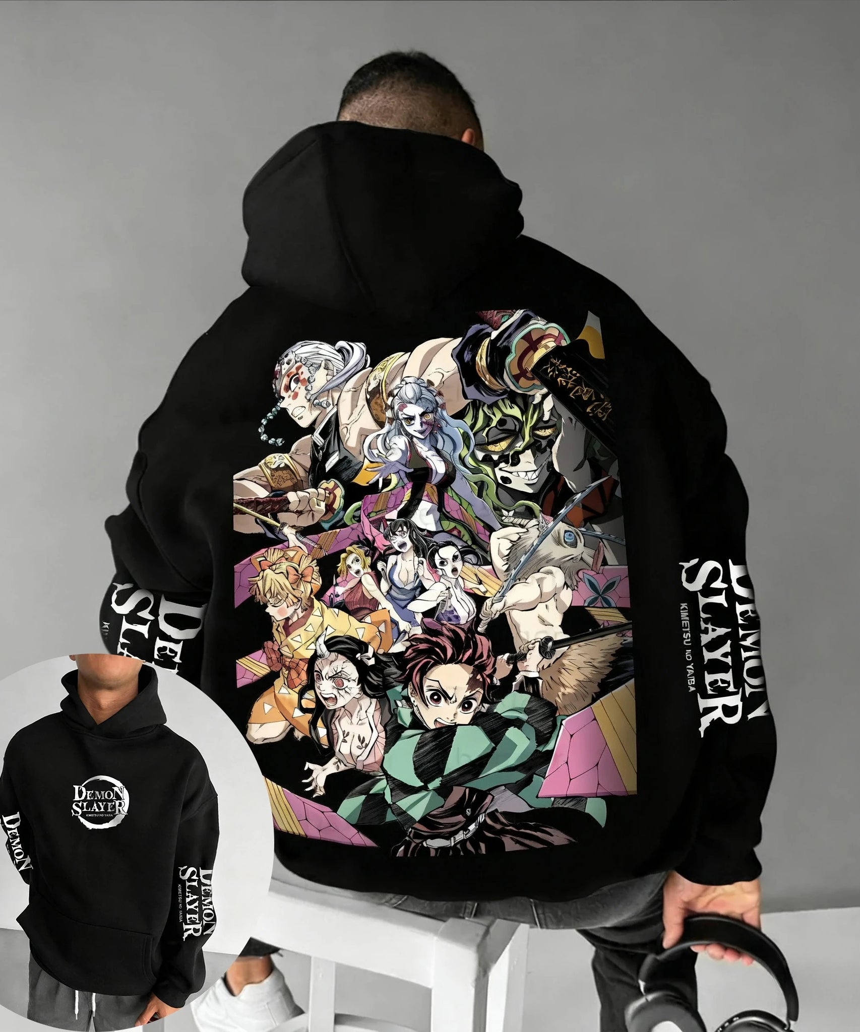 Demon Slayer Co-branded Hoodie Autumn/Winter New Men's and Women's Anime Printed Loose Casual Harajuku Parent-child Sweater Top