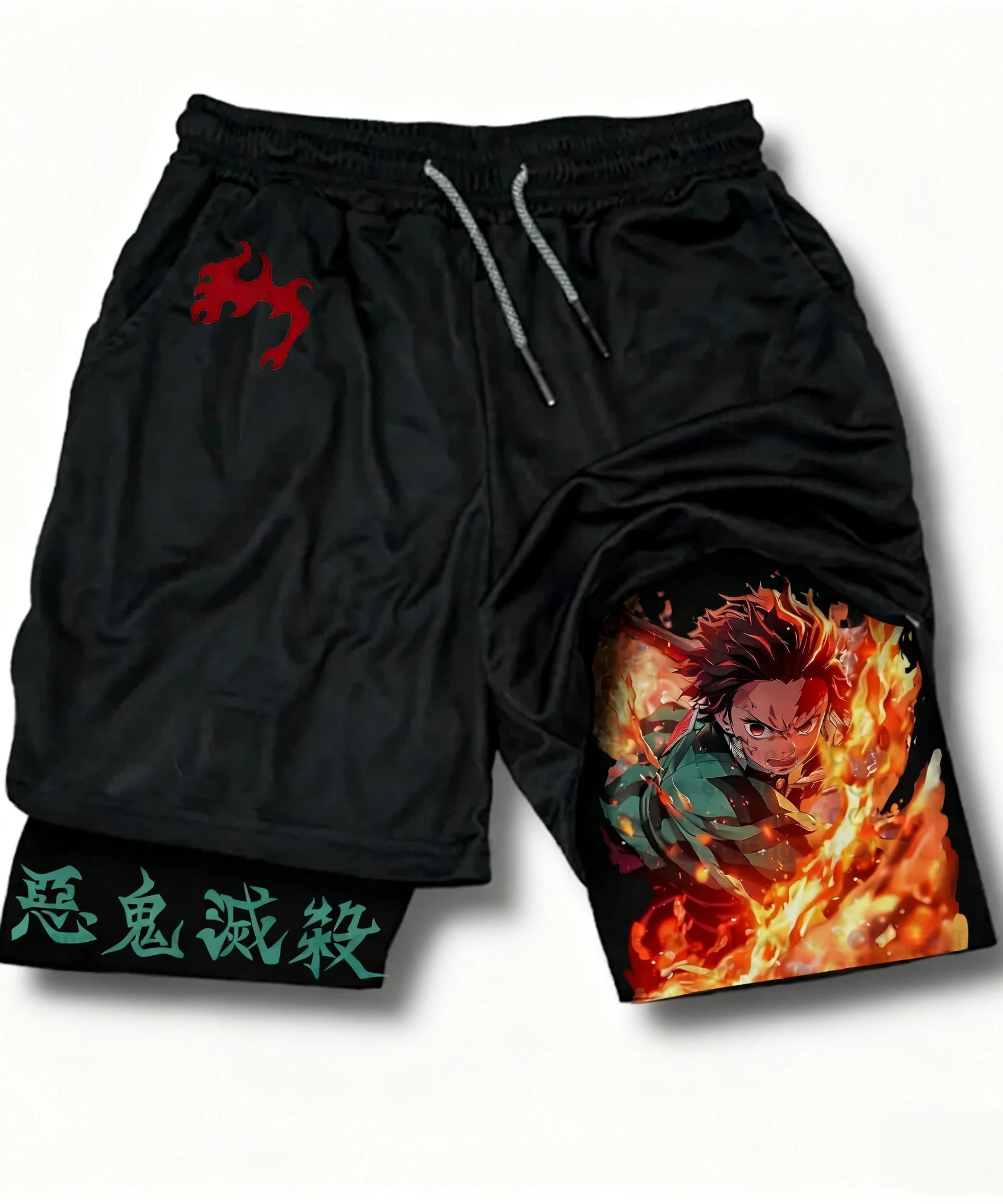 Demon Slayer Anime Printed 2-in-1 Sports Shorts Summer Men's New Fitness Running Breathable Quick Drying Y2K Double Layer Shorts