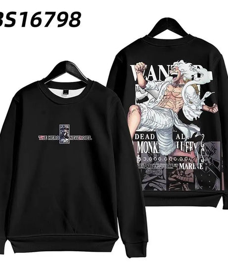 One piece Monkey D. Luffy Cartoon Round Neck Sweatshirt with Printed Casual Loose Autumn and Winter Long Sleeved Top