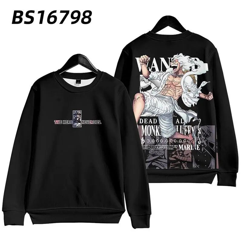 One piece Monkey D. Luffy Cartoon Round Neck Sweatshirt with Printed Casual Loose Autumn and Winter Long Sleeved Top