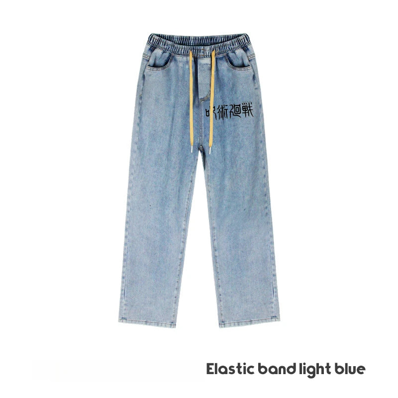JUJUTSU KAISEN Gojo Yuji Megumi Sukuna Anime Daily Trousers Loose Spring and Autumn Wide Leg Pants Casual Jeans