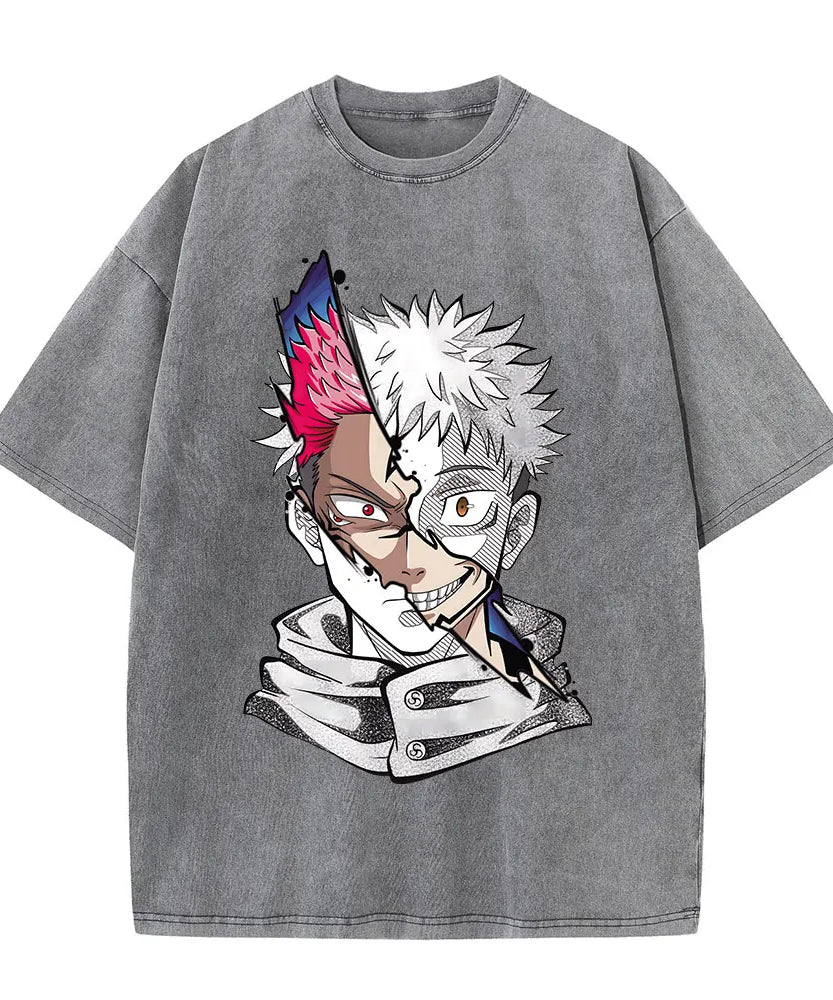 Summer Washed T Shirt Anime Graphic Print Streetwear Vintage Oversized T-Shirt Men Fashion Cotton Top Tee Black Tshirt