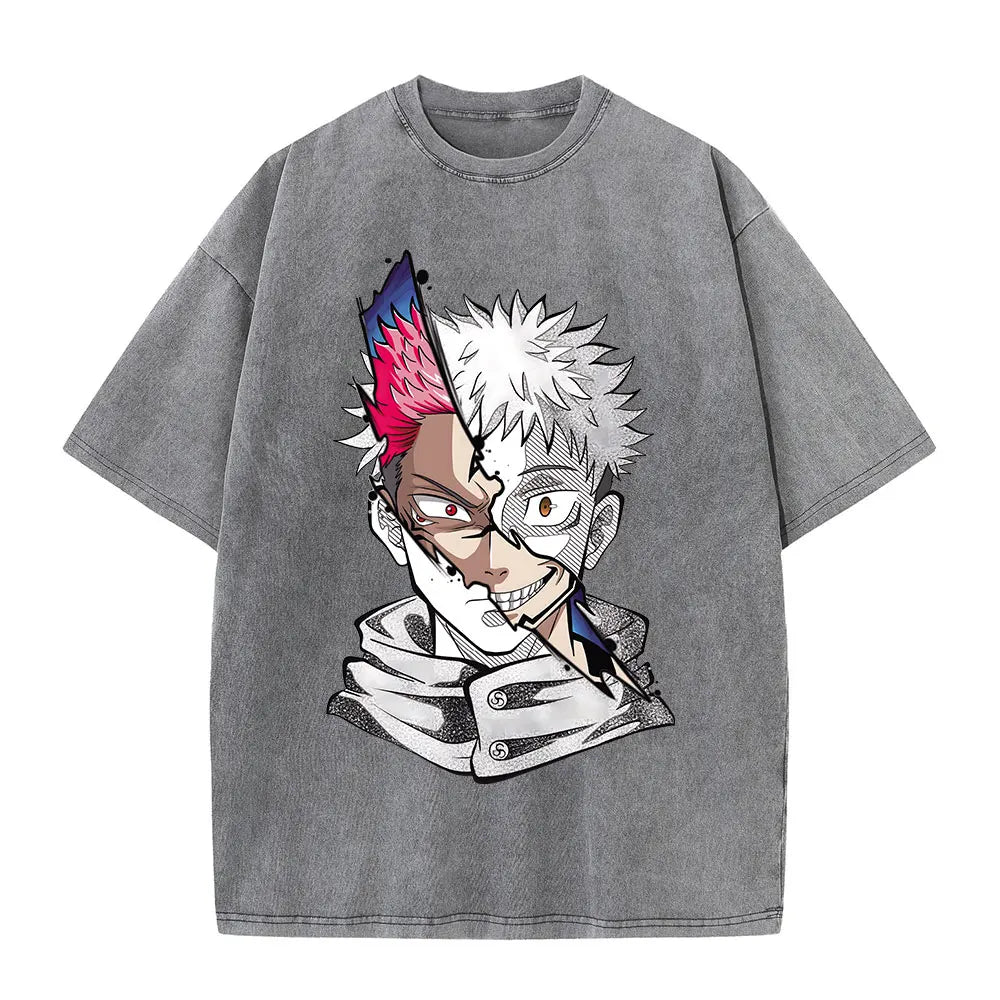 Summer Washed T Shirt Anime Graphic Print Streetwear Vintage Oversized T-Shirt Men Fashion Cotton Top Tee Black Tshirt