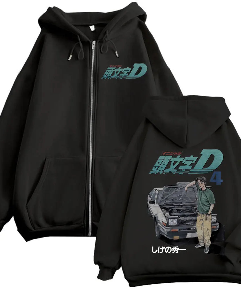 Anime Initial D Takumi Fujiwara Graphic Zipper Hoodies Harajuku Manga Zip Up Sweatshirts Men's Women's Fashion Vintage Pullovers