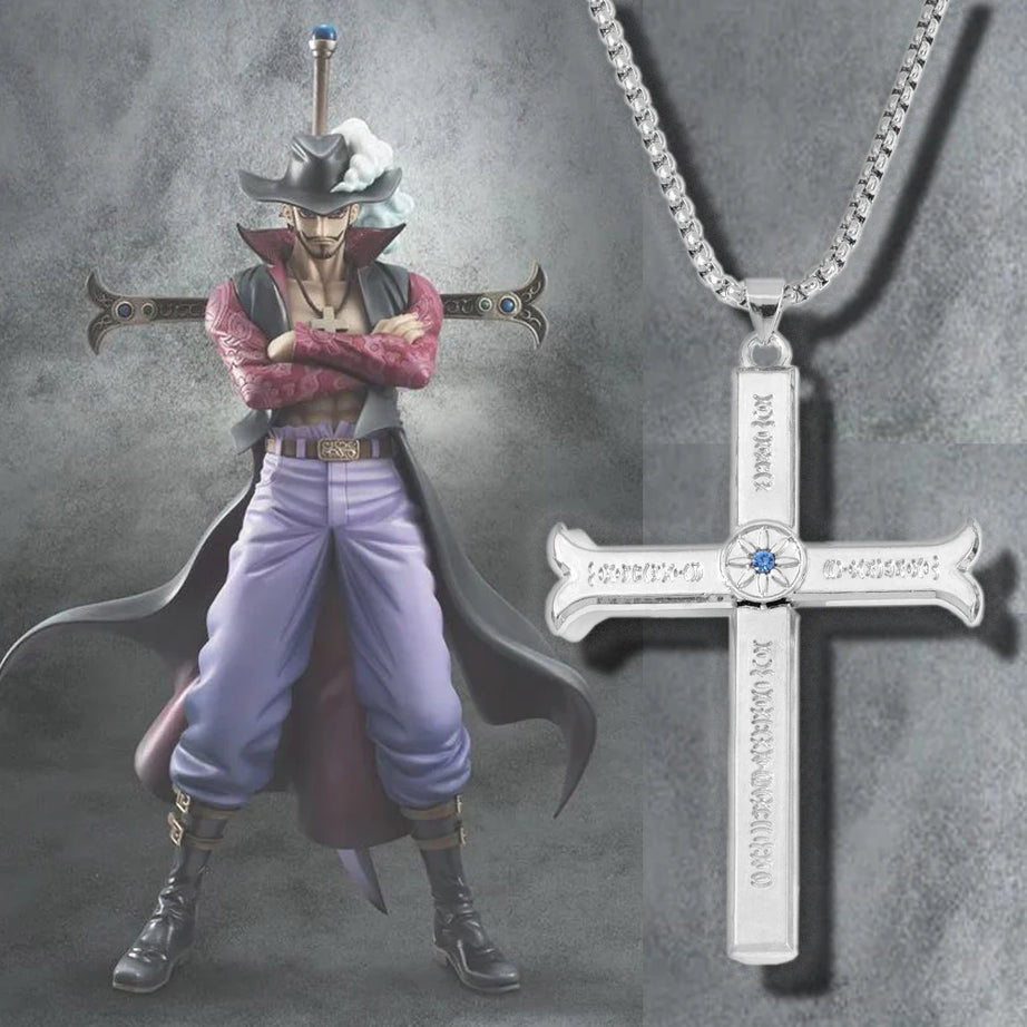 Men's Anime Dracule Mihawk Cross Sword Pendant Choker Necklace Cosplay Jewelry Accessory Gift