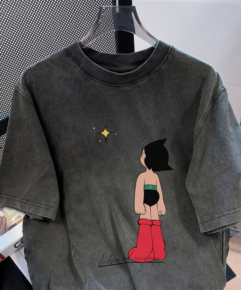 Short-Sleeved Tees Men's Women's T-Shirt American Streetwear Vintage Washed Cotton Tops Super Popular