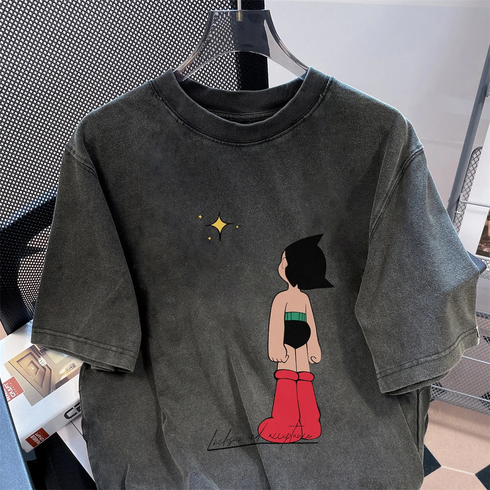 Short-Sleeved Tees Men's Women's T-Shirt American Streetwear Vintage Washed Cotton Tops Super Popular