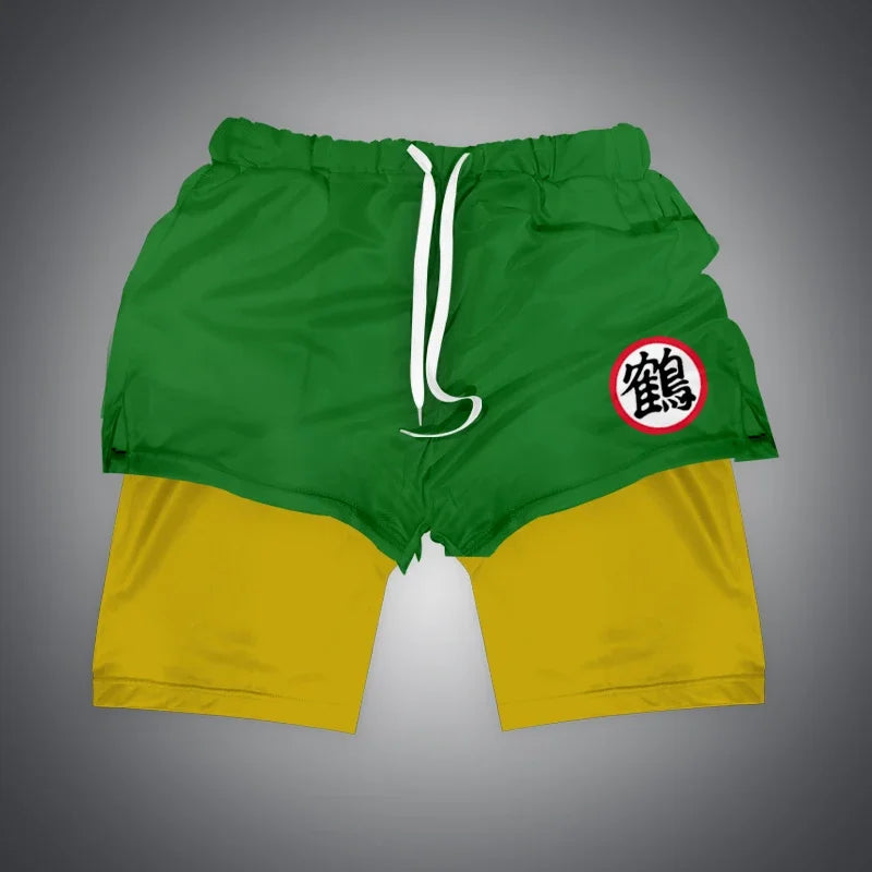 One Piece x Naruto x Dragon Ball 2-in-1 Men’s Gym Shorts – Quick-Dry & Breathable Sportswear