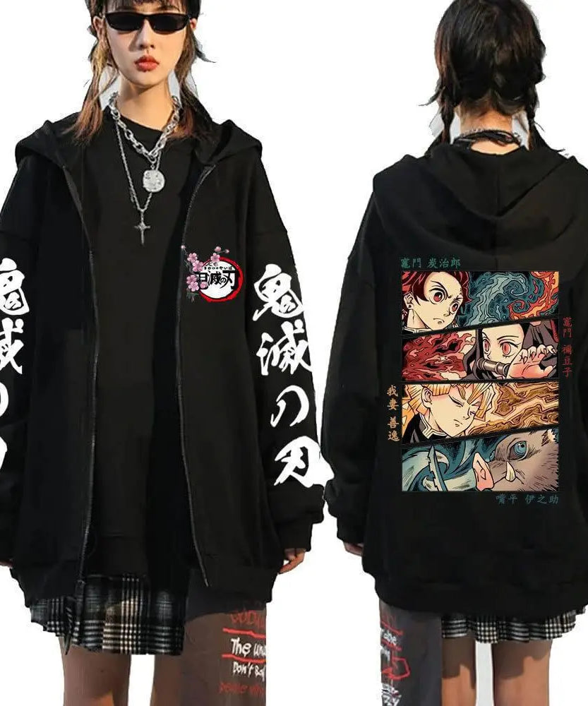 Demon Slayer Zipper Sweatshirts Zip Up Hoodie Anime Hoodies Unisex Hip Hop Streetwear Nezuko Kamado Graphic Y2K Clothes gifts