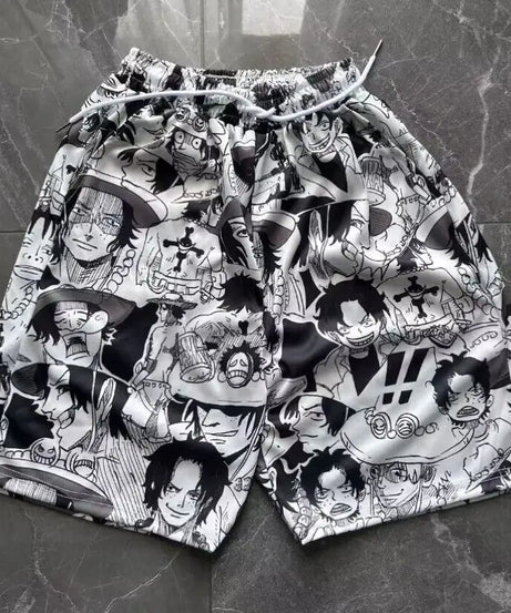 One Piece Lufy Shorts Anime Figure Summer Loose Fitting Home Pajama Pants Casual Couple Beach Pants Men Boys Cosplay Toy