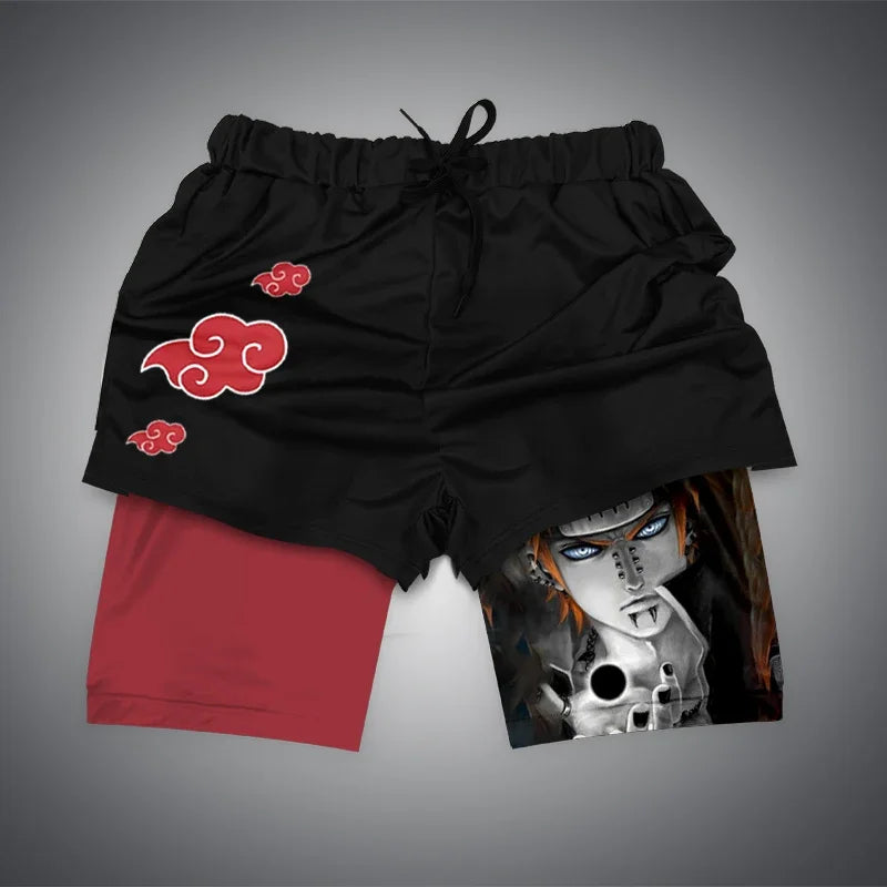 One Piece x Naruto x Dragon Ball 2-in-1 Men’s Gym Shorts – Quick-Dry & Breathable Sportswear