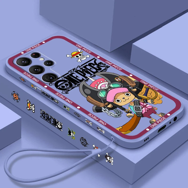 One Piece Chopper Cute Girl Liquid Left Rope For Samsung Galaxy S24 S23 S22 S21 S20 FE S10 Ultra Plus Lite 5G Cover Funda