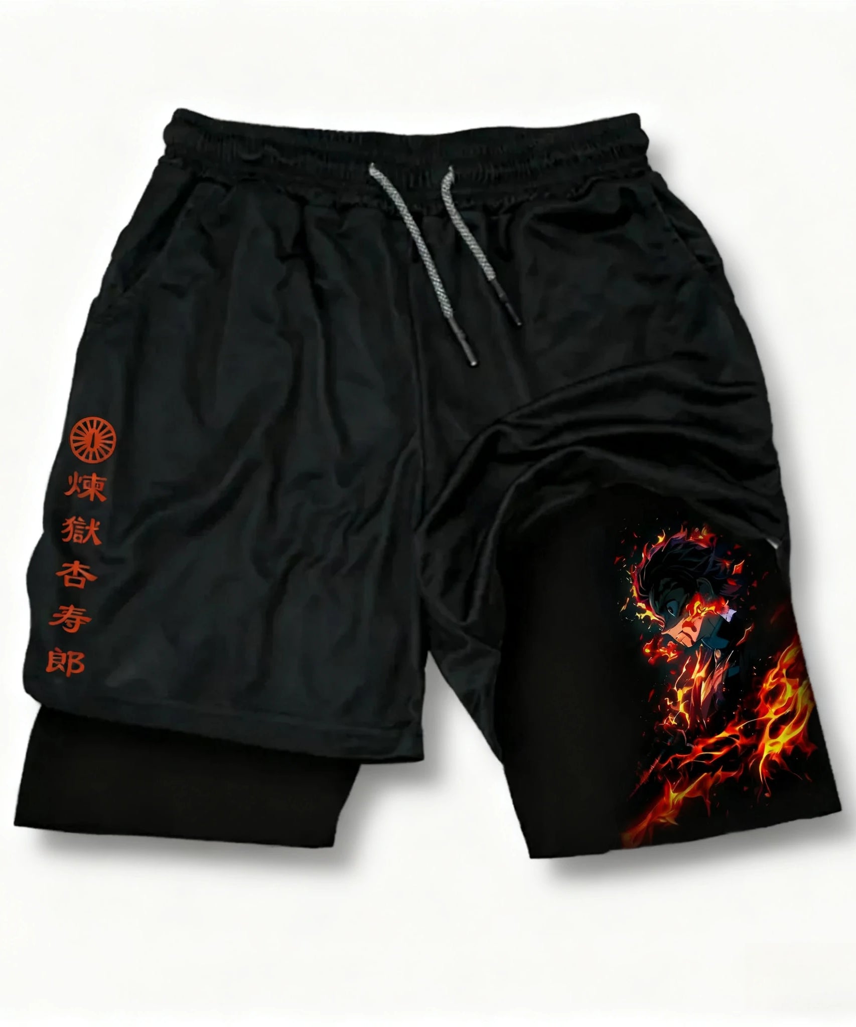 Demon Slayer Anime New Printed 2-in-1 Sports Shorts Summer Street Fashion Fitness Swimming Hiking Double Layer Shorts