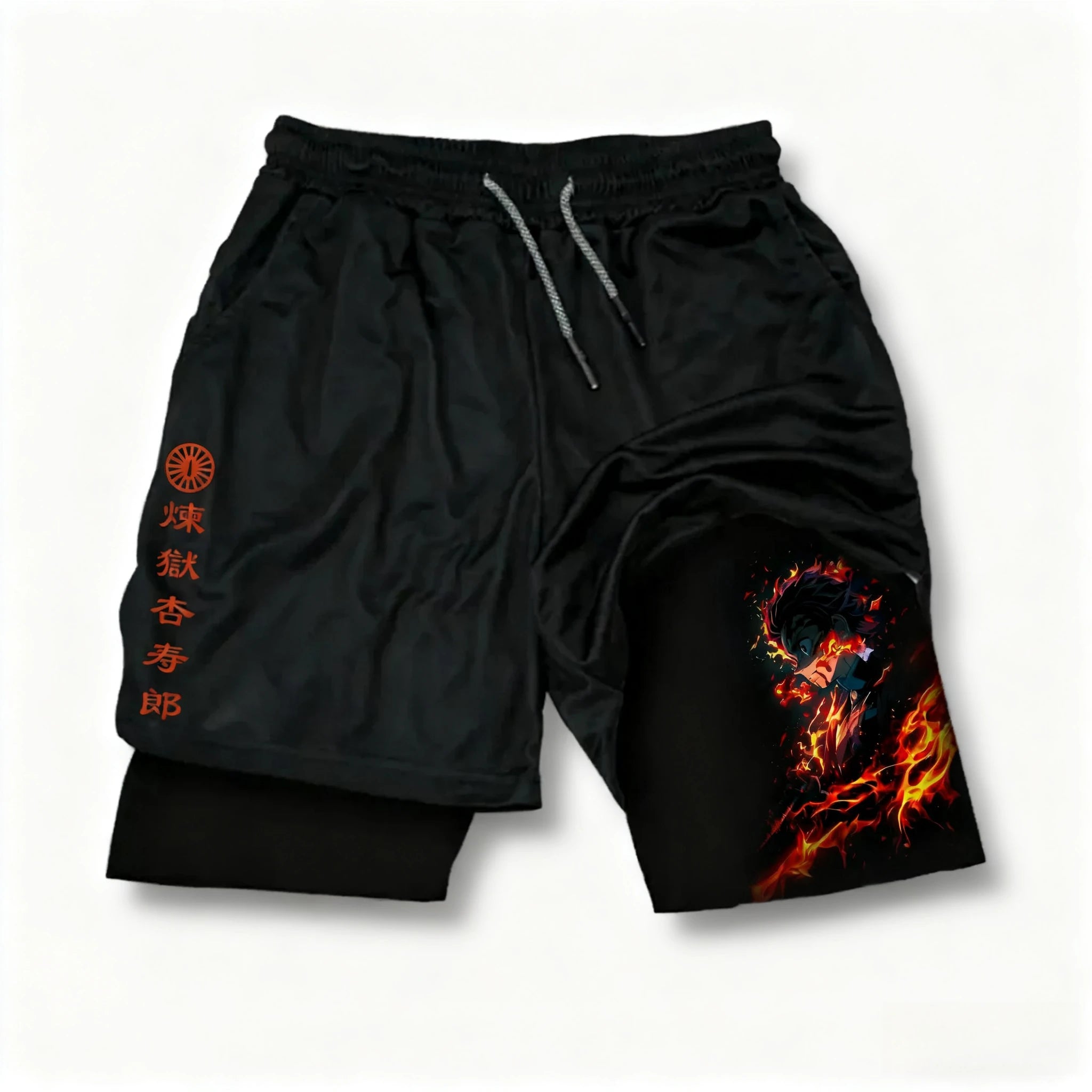 Demon Slayer Anime New Printed 2-in-1 Sports Shorts Summer Street Fashion Fitness Swimming Hiking Double Layer Shorts