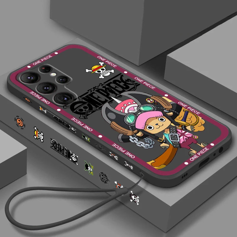 One Piece Chopper Cute Girl Liquid Left Rope For Samsung Galaxy S24 S23 S22 S21 S20 FE S10 Ultra Plus Lite 5G Cover Funda