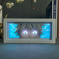 Anime Jujutsu Kaisen Gojo Satoru 3D Papercut Lightbox – Wooden Frame LED Desk Lamp