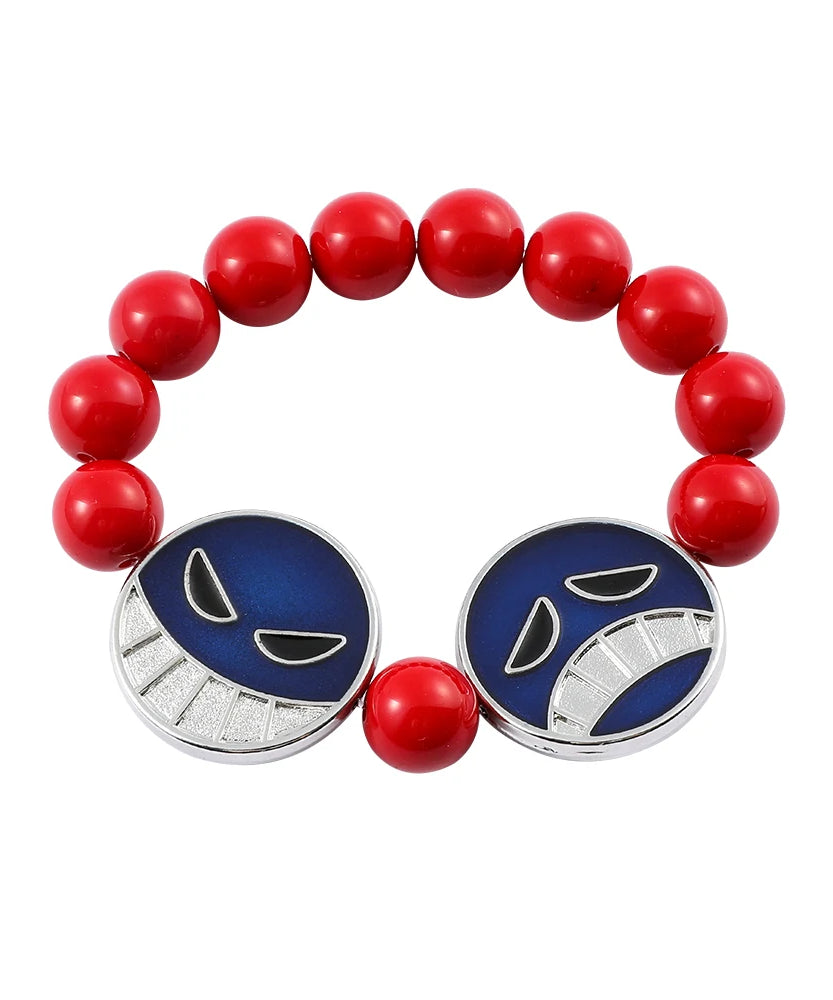 Anime Red Beads Face Bracelet Necklace, Portgas D Ace, Fashion Jewelry Accessories, Cosplay Party Gifts