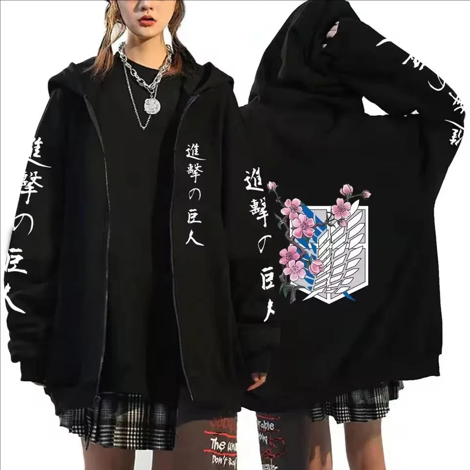 Attack on Titan Trendy Pattern Printed Zipper Hoodie – Punk Style Fleece Sweatshirt 8