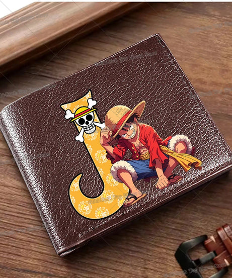 Anime Luffy Men Pu Wallet One Piece Letter A-Z Foldable Short Wallet Man Portable Credit ID Card Holder Male Pocket Coin Purse