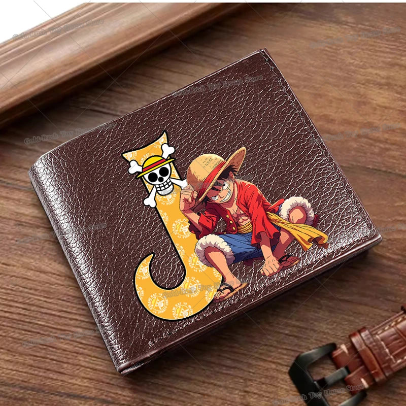 Anime Luffy Men Pu Wallet One Piece Letter A-Z Foldable Short Wallet Man Portable Credit ID Card Holder Male Pocket Coin Purse
