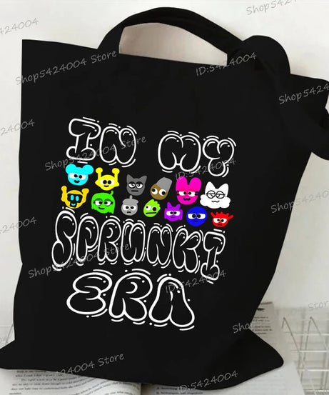 Anime Sprunki Incredibox Game Handbags Women Men Large Capacity No Zipper Canvas Tote Bag Sprunki Figure Shoulder Bag