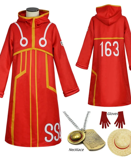 Egghead Island Costume Monkey D Luffy Robe Cosplay Costume 163 Luffy Jacket Coat Hat Outfit Halloween Suit